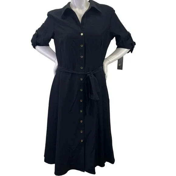 Sharagano Dresses Sharagano Ny Very Black Collared Button Down